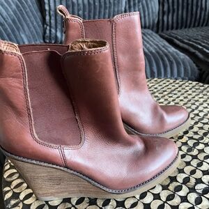 Lucky Brand Leather Wedge Ankle Boots